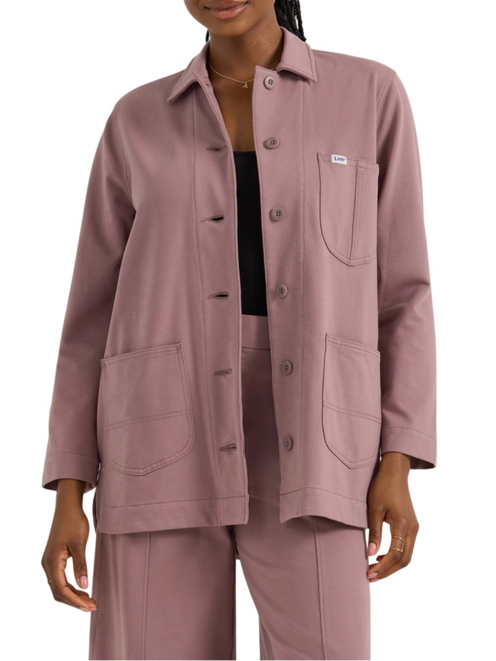Lee Mauve Button-Front Utility Jacket Small